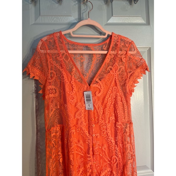 Torrid Button Front Lace Coral Maxi Dress NWT Size 10/M-L and 1X/14-16 - Picture 8 of 16